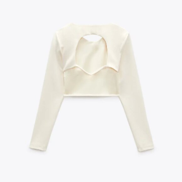 ZARA Cream Crepe Open-Back Long Sleeve Top - Picture 4 of 10
